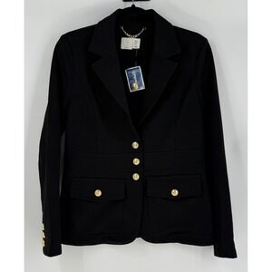 Joie Womens NWT Black Textured Knit Military Blazer Gold Crest Buttons Size S